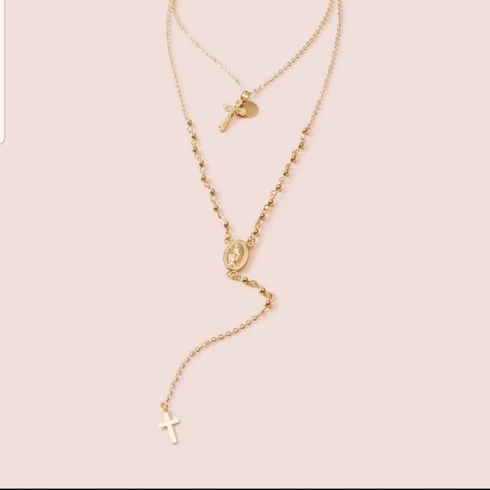 *Carol* Layered Gold Cross Necklace - Picture 3 of 3